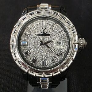 Toy Watch Gems Paved Crystal Dial Bracelet 40mm 5atm Black Silver Toned RUNS